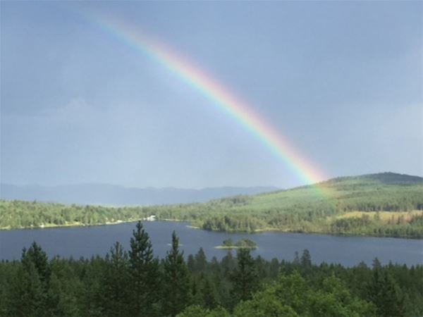 Rainbow over a lake. 