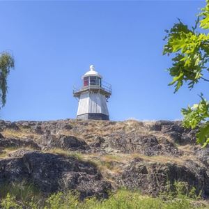 The wooden lighthouse on the island