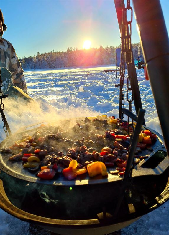 Cooking outside in winter.
