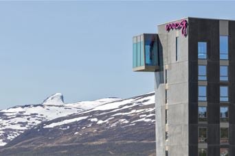 Outside Moxy hotel in Tromsø