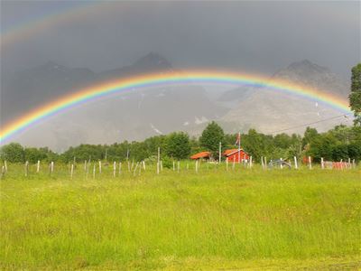 Regnbue over gården