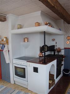 An electric stove and wood cook stove.