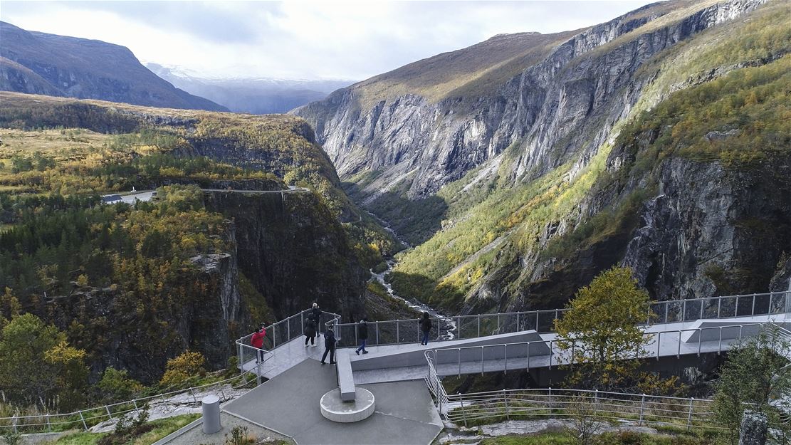 One of the viewpoints at the Vøringsfossen, drone picture