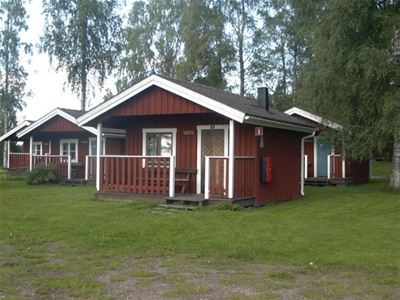 Red camping cottages.