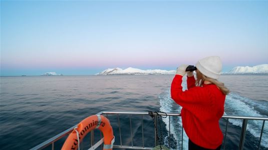Ei kvinne nyter utsikten av fjordene