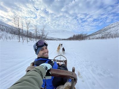 Guest on a dog sled