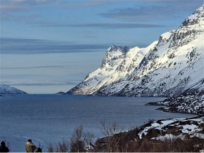 Snowcovered mountains and fjord view