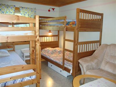 Two wooden bunkbeds.