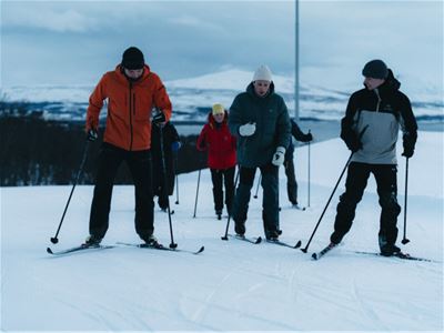 "Sticking" up the mountan with the skis