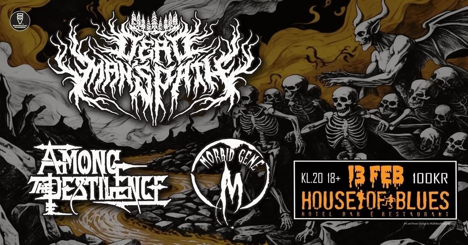 Skelett och andra läskigheter, de tre medverkande bandens loggor, plats, datum och tid.