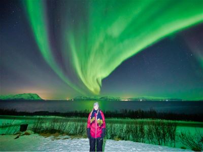 Gjest og nordlyset på himmelen