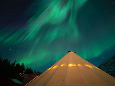 Nordlys over en lavvo