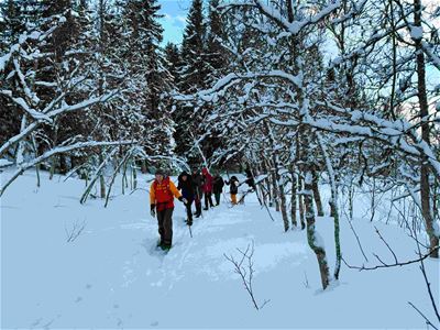 Group out on a snowshoe trip