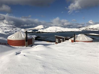 Small huts in the winter