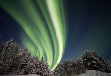 Nordlys over arktisk landskap