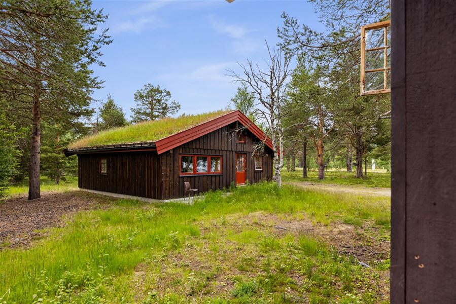 Bjorliheimen Fjellhotell utside tømmerhytte