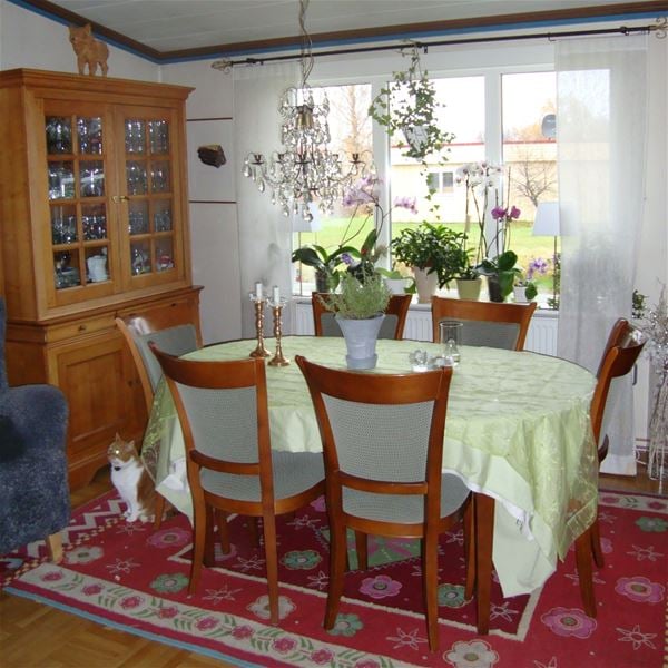 Dining table with six chairs. 