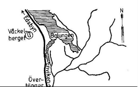 Drawn map showing where Våckelberget is located.