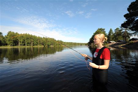 A girl fishing in a lake