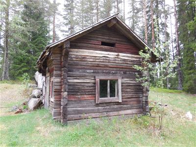 Old red cabin.