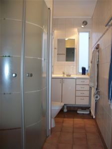 Badrum med duschkabin och wc.