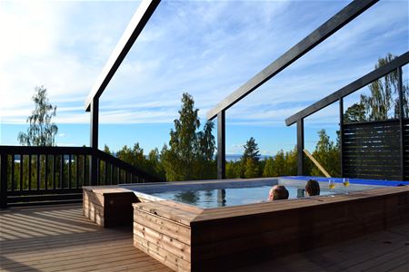 Outdoor pool on a terrace.