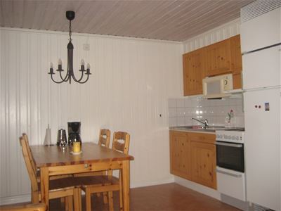 Kitchen area with a bunk bed.