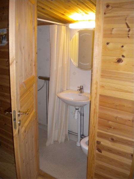 A toilet and a shower. 