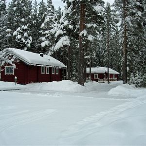 The cottages on a winter day.