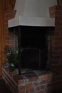 A fireplace.