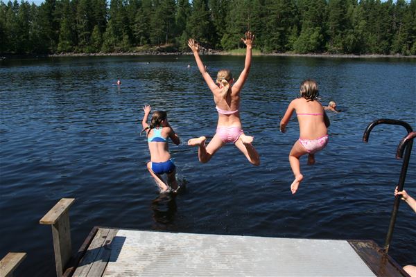 Children jumping from a jetty 