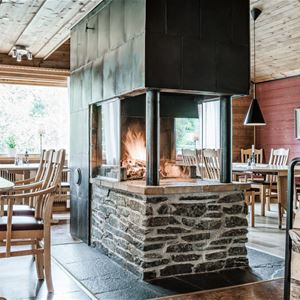 A fire place in the restaurant.