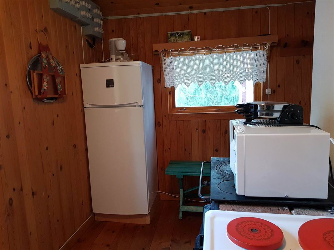 Fridge, stove and microwave.