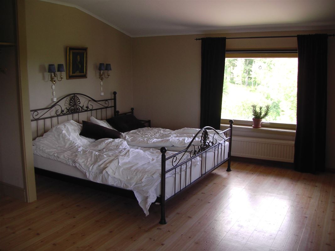 A bedroom with a double bed.