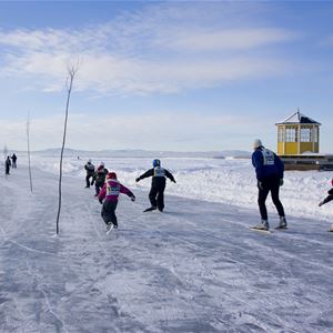 Children skating on the ice.