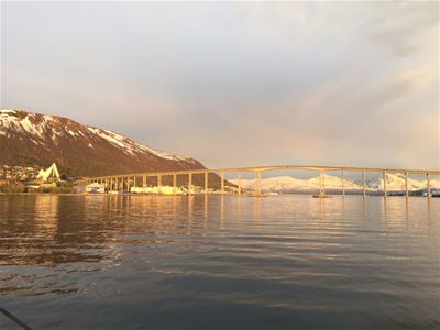 View from boat over the Tromsø bridge 