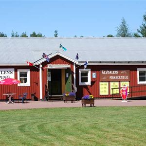 Receptionsbyggnaden på Älvdalens Camping.