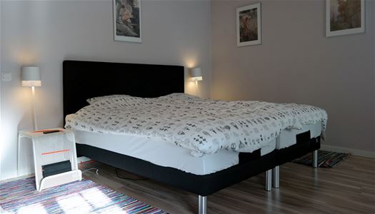 A bedroom with a double bed.