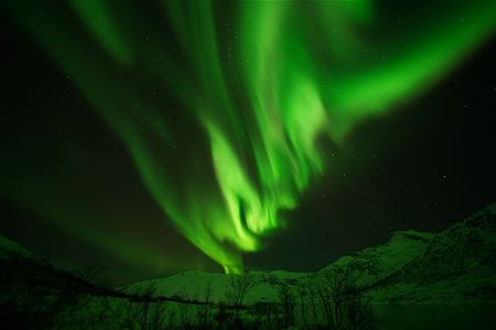 Nordlys over snødekte fjell