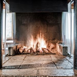 A fire place in the restaurant.