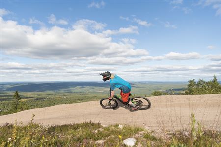 Biker on the track up on the mountain.