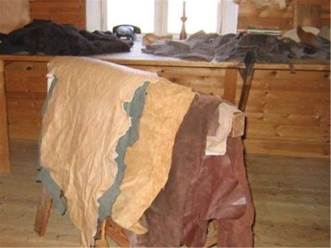 Several pieces of leather hung inside the museum.