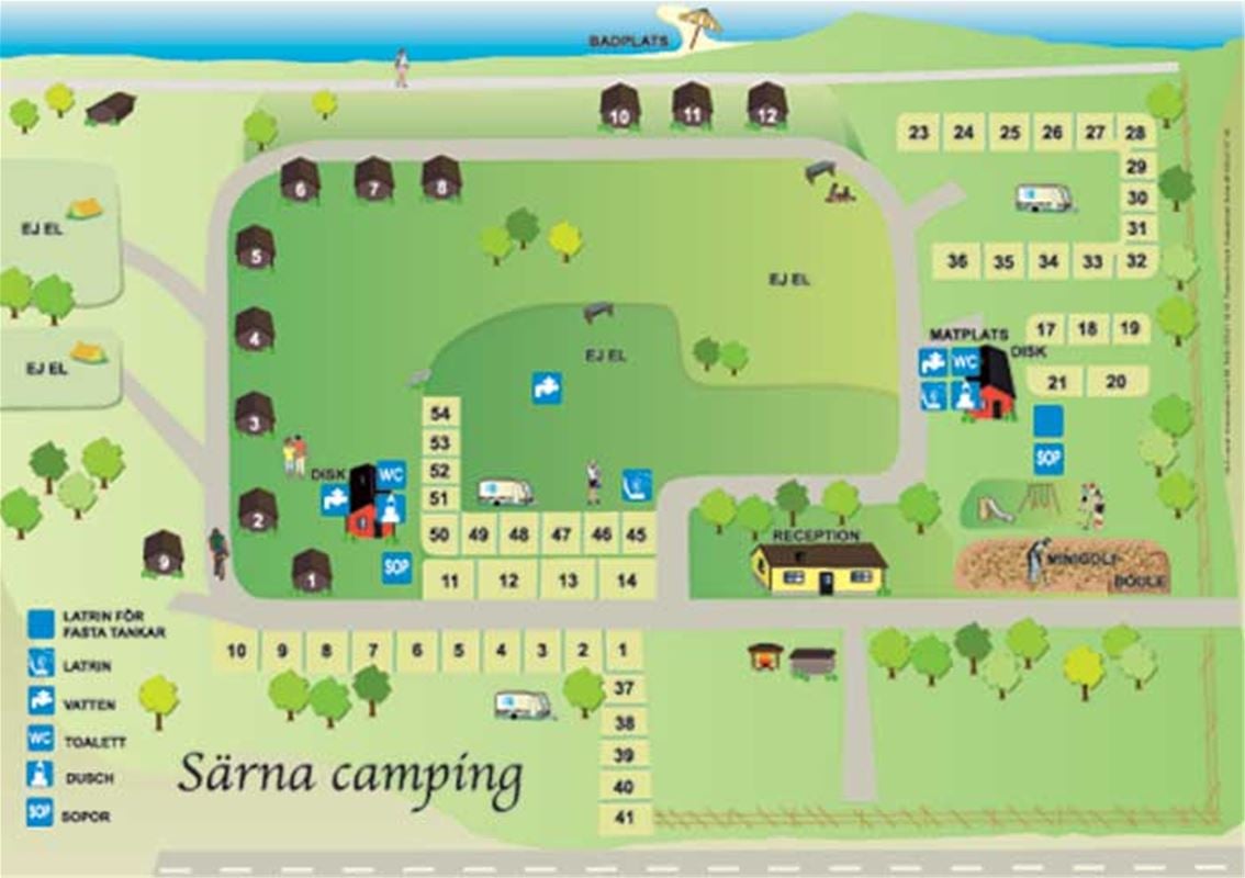 Områdeskarta över campingen.