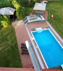 A outdoor swimming pool.