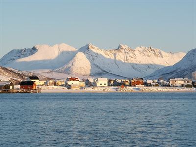 Hus og snødektefjell