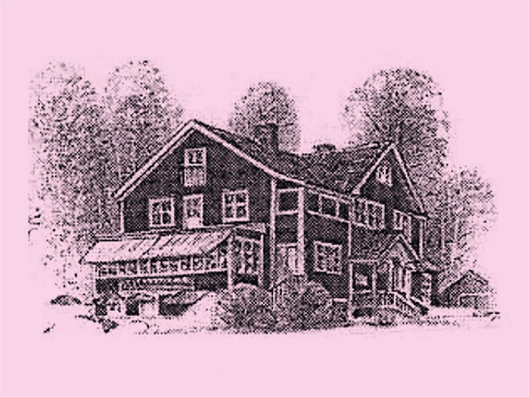 Picture of Sätergården on pink background.
