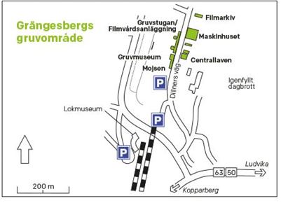 Karta som är målad för gruvområdet i Grängesberg. 