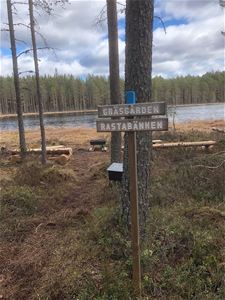 Sign next to lake.