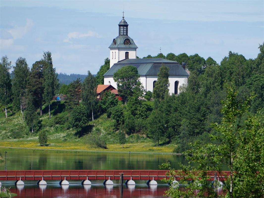 Gagnefs Church  and the floating bridge.