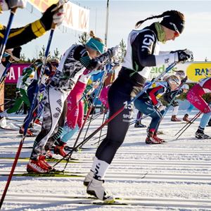Skiers in action.